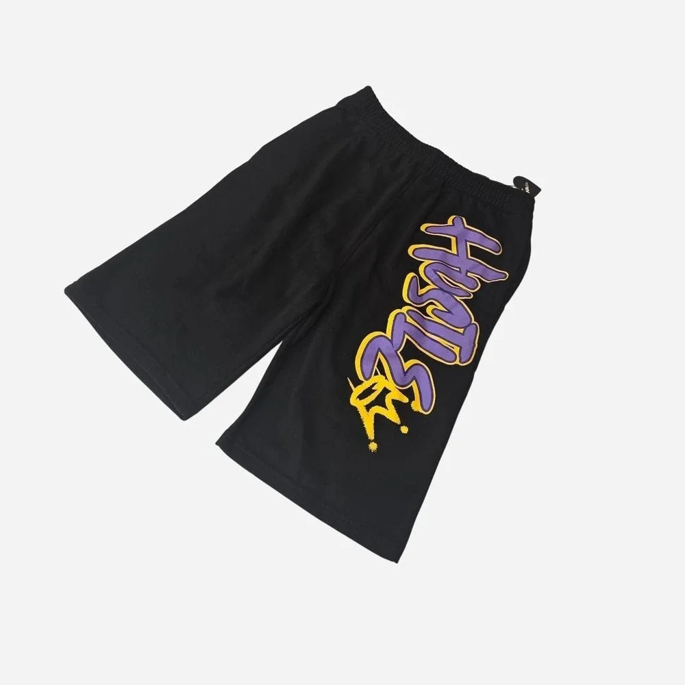 Nova Kids Black Shorts HUSTLE Graphic- 12/14